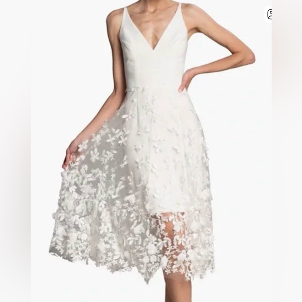 NWOT Dress the Population Darleen Embroidered Mesh Cocktail Dress, Large